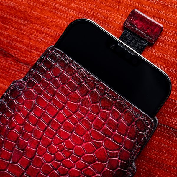 Чехол карман из натуральной кожи под крокодила Crocodille для Xiaomi Mi Series ручной работы | Красный SKU0010-6 фото