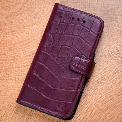 Crocodile Leather Book Case for Samsung A Series | Burgundy SKU0002-6 photo
