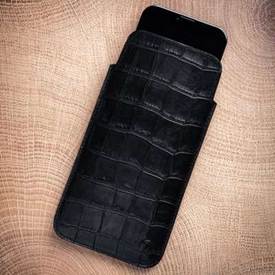 Чохол карман із телячої шкіри під крокодила Сhic Сrocodile для Xiaomi Mi Series ручної роботи | Чорний SKU0010-8 фото