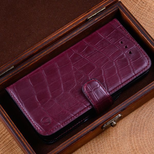 Чохол книжка Crocodille з натуральної шкіри для Samsung A Series | Бордовий SKU0002-6 фото