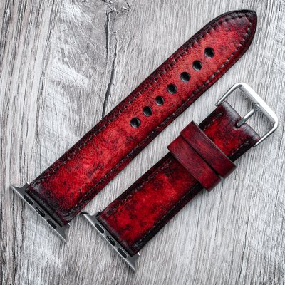 Leather Apple Watch Strap Red (series 8/7/SE/6/5/4/3/2) SKU0040-9 photo