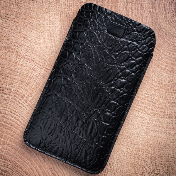 Чехол карман из натуральной кожи под крокодила Crocodille для Xiaomi Series ручной работы | Черный SKU0010-4 фото