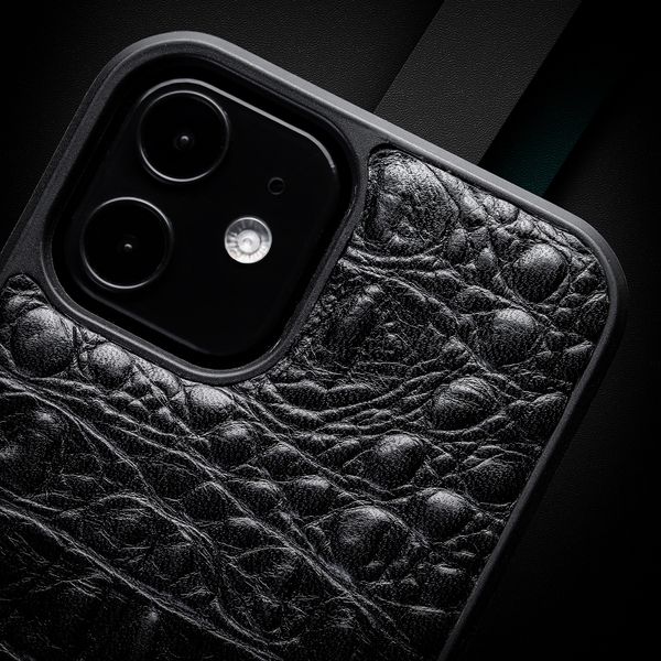 Чохол бампер зі шкіри алігатора Alligator для Apple Iphone ручна робота | Чорний SKU0020-2 фото