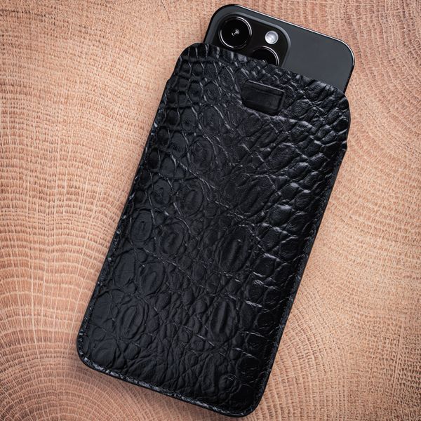 Чохол карман з натуральної шкіри під крокодила Crocodille для Xiaomi Series ручної роботи | Чорний SKU0010-4 фото