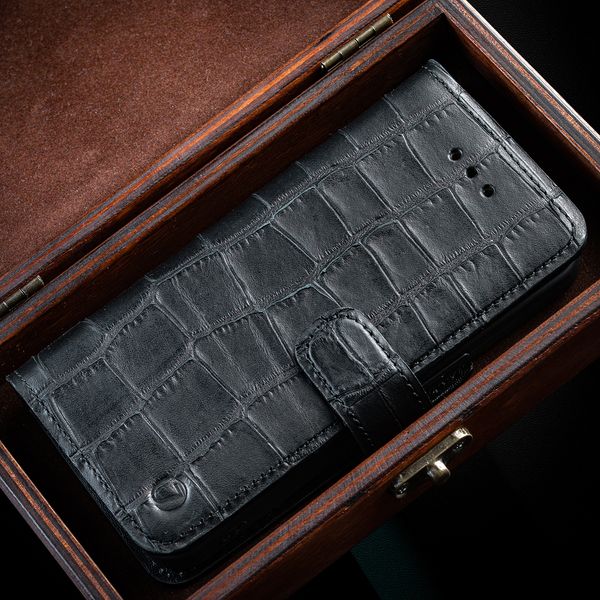 Чохол книжка Crocodille із натуральної шкіри для Samsung Note Series | Чорний | Глянець SKU0002-3 фото