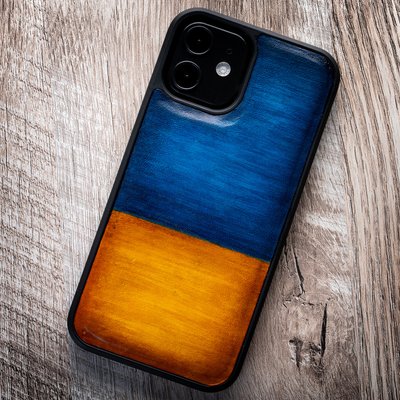 Чехол бампер из натуральной кожи Exclusive для Apple Iphone ручная покраска | сине-желтый SKU0020-13 фото