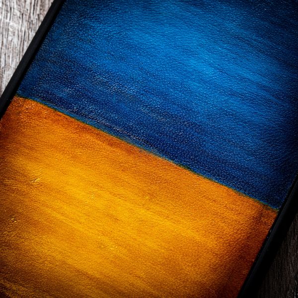 Чехол бампер из натуральной кожи Exclusive для Xiaomi Series ручная покраска | сине-желтый SKU0020-13 фото
