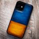 Чехол бампер из натуральной кожи Exclusive для Apple Iphone ручная покраска | сине-желтый SKU0020-13 фото 1