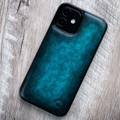 Hand-Painted Solid Leather Plastic Bumper Case for Apple Iphone | Blue SKU0021-2 photo