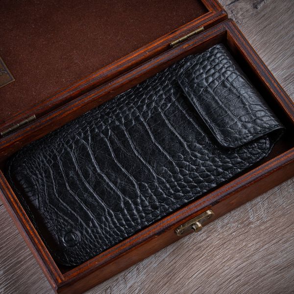 Closed Crocodile Leather Pocket Case for Samsung Series S with Clasp | Black SKU0010-9 photo