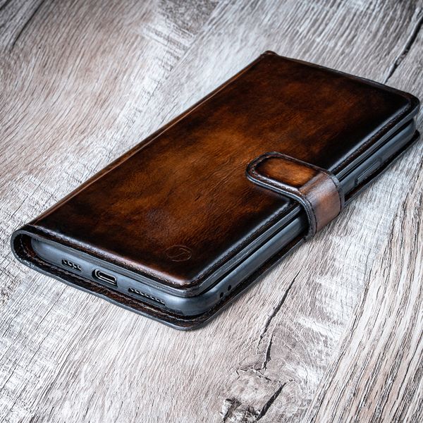 Vintage Leather Book Case Exclusive for Xiaomi Mi Series | Handmade | Brown SKU0003-1 photo