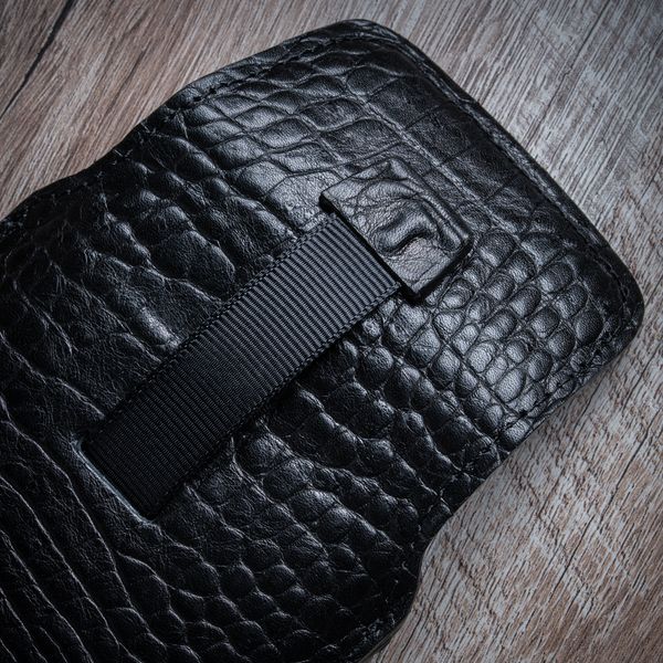 Closed Crocodile Leather Pocket Case for Apple iPhone with Clasp | Black SKU0010-9 photo